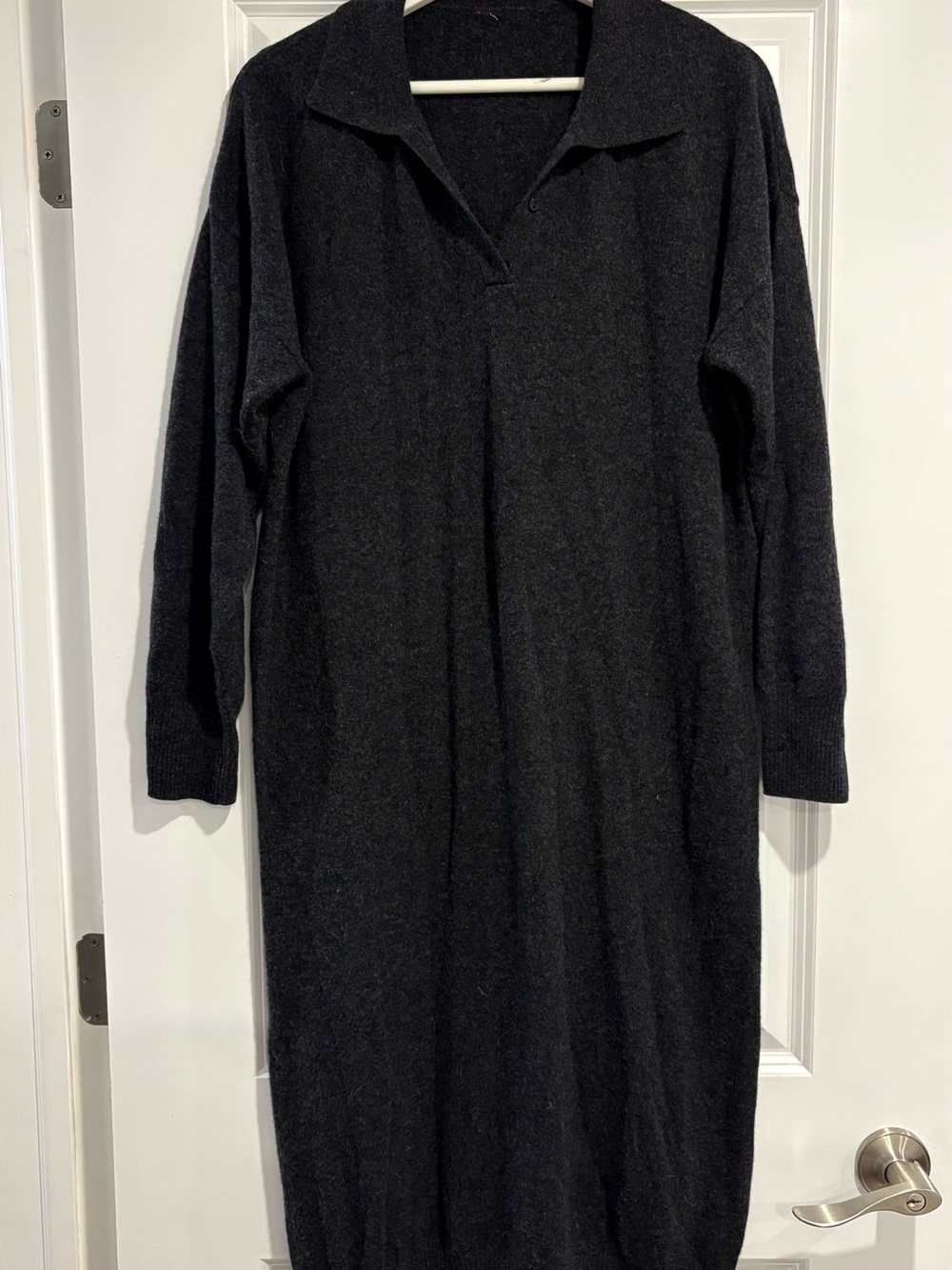 Charcoal 100% Wool Long-Sleeve Knit Dress